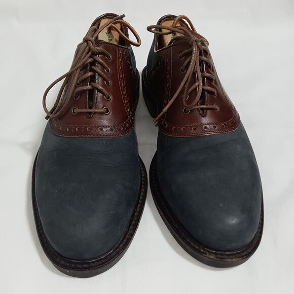 Johnston & Murphy Mens Grey Nubuck and Brown Leather Saddle Oxfords 10 M Italy main image 8